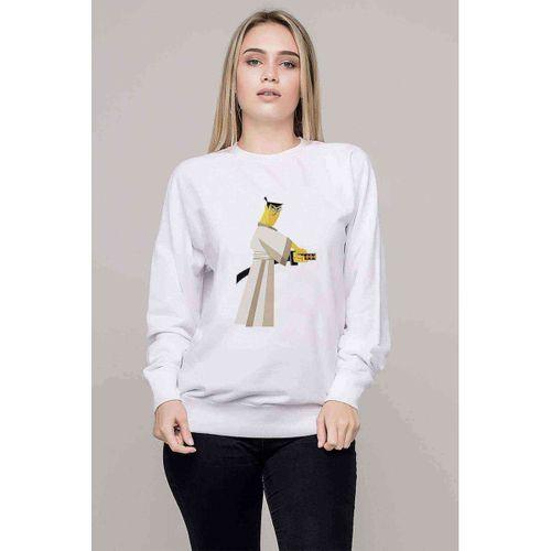 Samurai Jack Baskılı Beyaz Kadın Sweatshirt