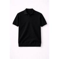 Dawson Polo V Yaka Düğmesiz Kısa Kollu İnce Triko Erkek T-Shirt - Siyah