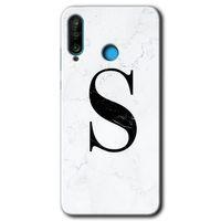 Huawei P30 Lite Kılıf HD Desen Baskılı Arka Kapak - Beyaz Mermer Desenli S Harfi