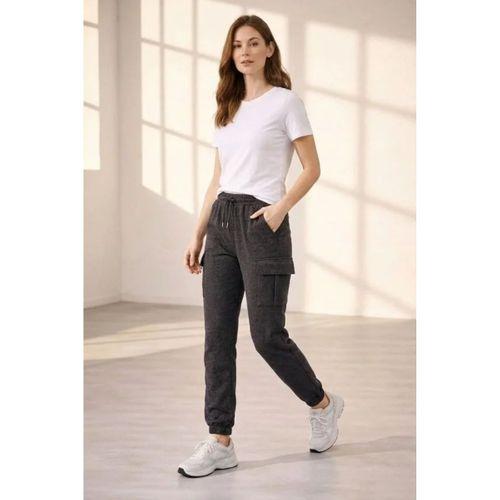 Jogger Eşofman Altı Rahat Kalıp, Kargo Cepli, Lastikli Paça, Günlük Spor Pantolon - Füme