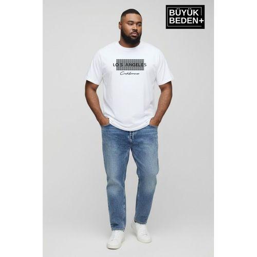 Erkek Büyük Beden Los Angeles Baskılı 3xl-6xl Bisiklet Yaka Tshırt SPR26BTS510-18