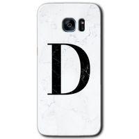 Samsung Galaxy S7 Edge HD Baskılı Kılıf + 9D Tam Ekran Koruyucu - Beyaz Mermer Desenli D Harf