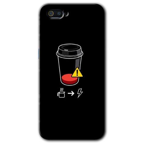 Realme C2 Kılıf HD Desen Baskılı Arka Kapak - Coffee Battery + Kırılmaz Cam