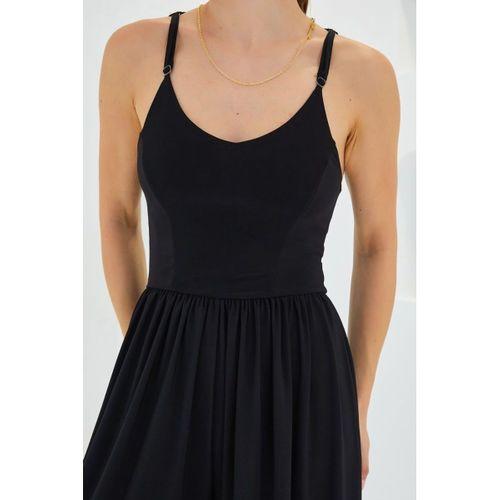 7029 Bol Paça Askılı Tulum - Siyah