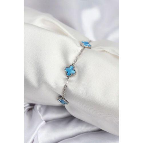 316L Çelik Gümüş Renk Buz Mavisi Baby Boy Yonca Kadın Bileklik