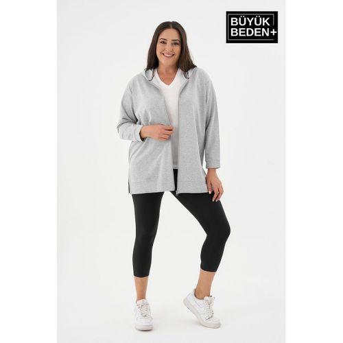 Kadın Tunik Büyük Beden Fermuarlı Kapşonlu Sweat Hırka SPR26BTK955