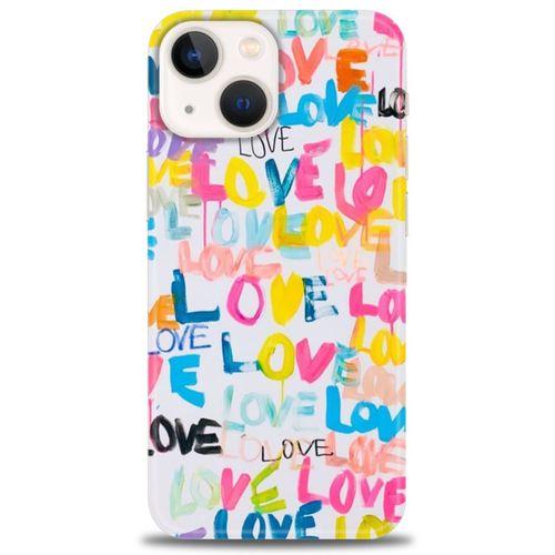 iPhone 14 Plus Kılıf HD Baskılı Kılıf - Renkli Love + Tam Ekran Koruyucu