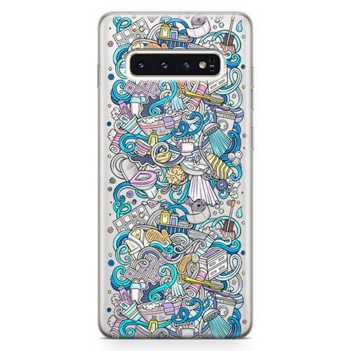 Samsung Galaxy S10 Kılıf Doodle Banyo Aksesuarları Arka Kapak Koruma Desenli Full Koruyucu