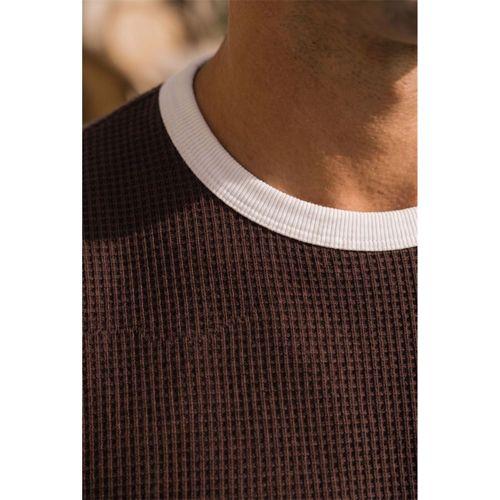 Miyazaki Regular Fit %100 Pamuk Waffle Box Bisiklet Yaka Erkek T-Shirt - Kahve