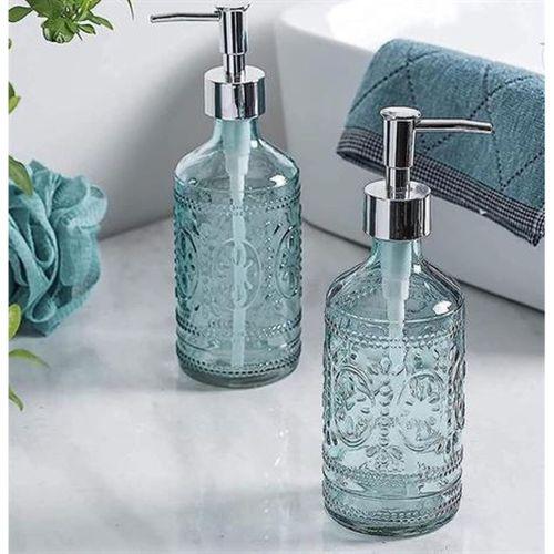 Cam Sıvı Sabunluk Mavi 7X7X21Cm 350Ml