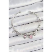 Pirinç Zirkon Taşlı Pembe Kalp Model Gümüş Renk Charm Bileklik
