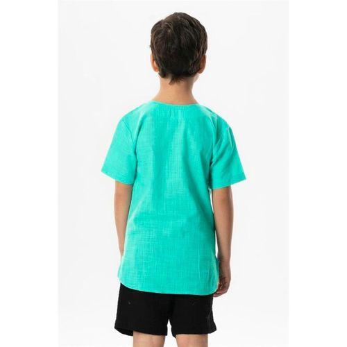 Kısa Kol Şile Bezi Bisiklet Yaka Yazlık Erkek Çocuk Tshirt Su Yeşili 3047