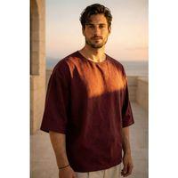Castiel Bisiklet Yaka Fakir Kol Oversize Kısa Kol T-shirt - Bordo