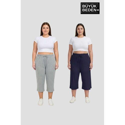 Büyük Beden Kadın İkili Set Kapri Şort Rahat Kalıp 3XL-6XL SPR26BSRK591+2