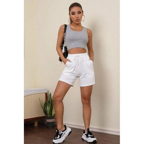 Kadın Gri Kare Yaka Crop Top Bluz