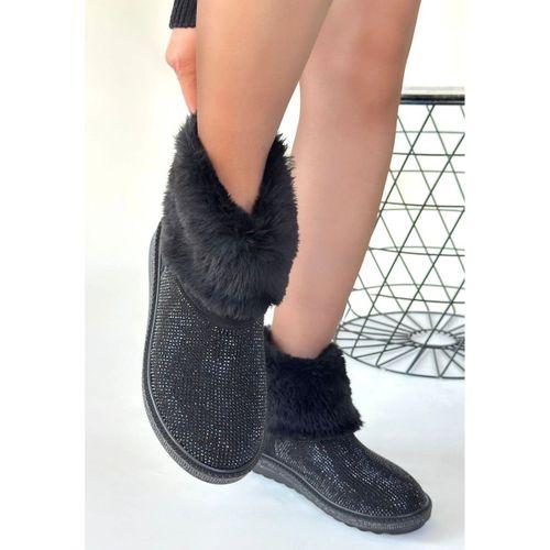 Linka Siyah Süet Siyah Boncuk İşlemeli Bot