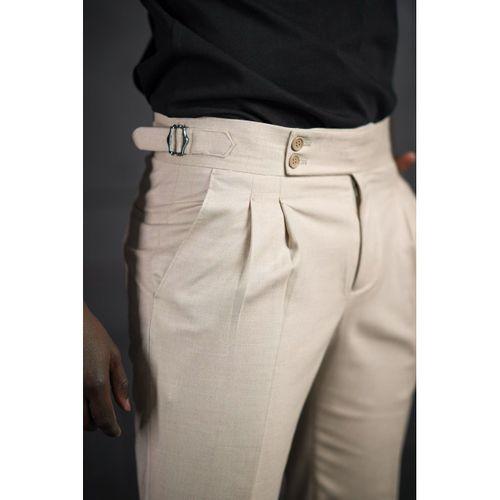 Perpant Slimfit Çift Pileli Kemer Tokalı Yazlık Kumaş Pantolon