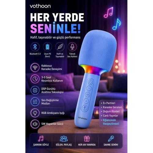 Çocuk Ve Yetişkin Karaoke Mikrofonu Kablosuz Rgb Ambiyans Işığı Ses Değiştirme Modlu Hoparlör