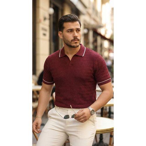 Erkek Zikzak Dokulu Yakalı Kısa Kollu Triko