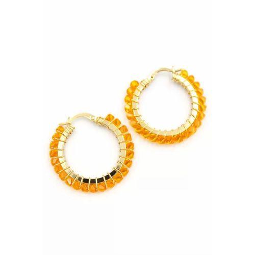 Kristal Boncuk Halka Küpe - Turuncu