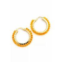 Kristal Boncuk Halka Küpe - Turuncu