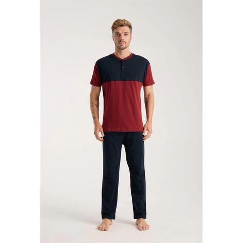 Erkek Bordo Düğmeli Yaka Kısa Kol Pijama Takımı