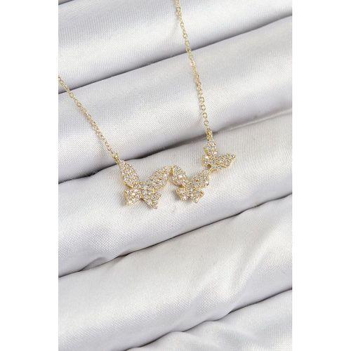 Pirinç Zirkon Taşlı Kelebek Model Gold Renk Kadın Kolye