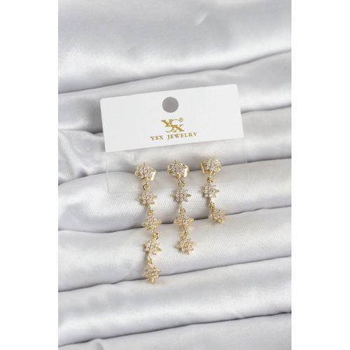 Pirinç Gold Renk Sıralı Kutup Yıldızı Model 3'lü Kadın Küpe