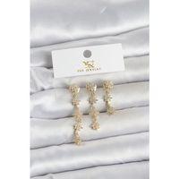 Pirinç Gold Renk Sıralı Kutup Yıldızı Model 3'lü Kadın Küpe