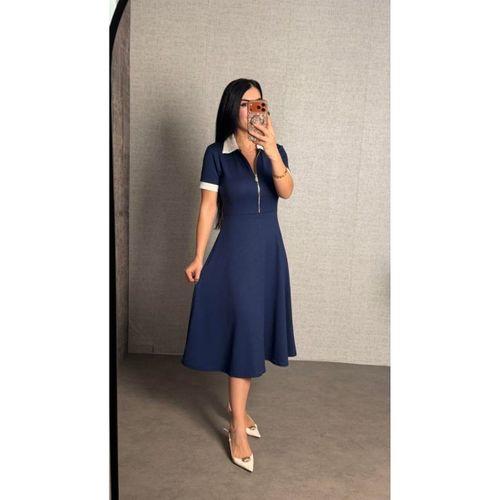 Kadın Kısa Kollu Ribana Ve Fermuar Detay Midi Boy Elbise