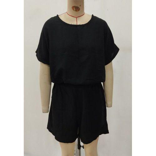 Kadın Kısa Kollu Yuvarlak Yakalı Ithal Keten Bluz Ve Short Ikili Takım