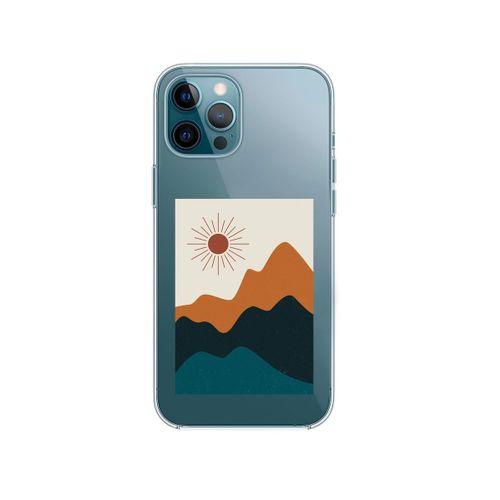 iPhone 12 Pro Mountain & Sun Desenli Premium Şeffaf Silikon Kılıf