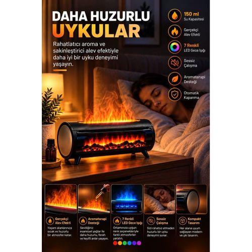 Şömine Görünümlü Hava Nemlendirici 150 Ml 7 Renk Led Işıklı Ultrasonik Hava Nemlendirici Siyah