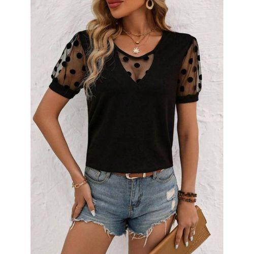 Kadın Puantiyeli Tül Koy Detay Bluz