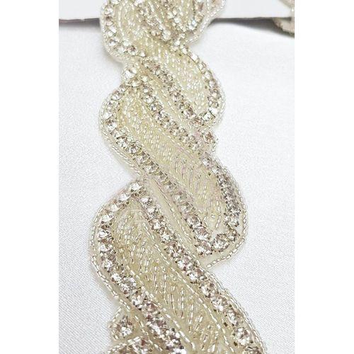 Desenli Gümüş İşlemeli Kristal Taşlı Şerit