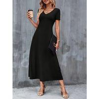 Kadın Kısa Kollu V Yakalı Cepli Viskon Elbise