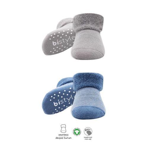 Bistyle Çemberli Kaymaz Havlu Soket Çorap 2'Li BS10503 İndigo Gri