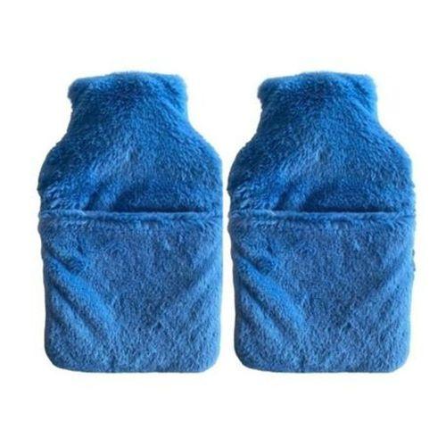 Sıcak Su Torbası 2 Adet,Cepli Mavi Peluş Termofor 32,5X17,5Cm  1500 Ml