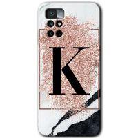 Xiaomi Redmi Note 11 4G HD Baskılı Kılıf + 9D Tam Ekran Koruyucu - Pembe Mermer Desenli K Harfi