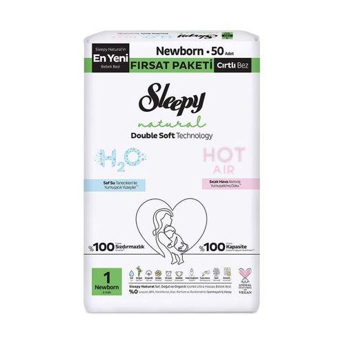 Sleepy Natural Double Soft Bebek Bezi Fırsat Paketi 1 Beden 50 Adet