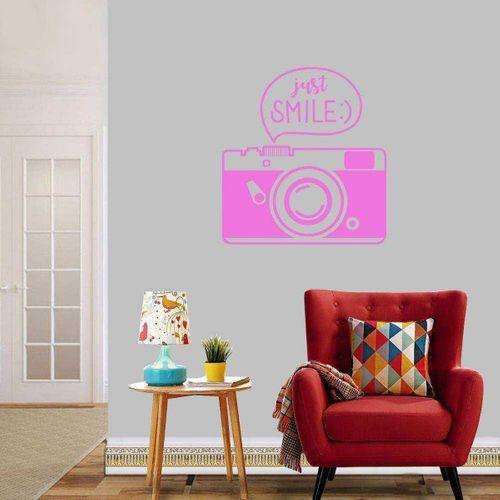 Just Smile Yazılı Fotoğraf Makinesi Dekoratif Duvar Sticker, Çıkartma, Etiket