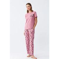 Kadın Somon Kalp Desenli Kısa Kollu Penye Pijama Takımı