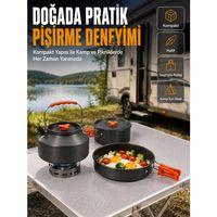 Alüminyum Kamp Pişirme Seti Katlanabilir Kulplu Çaydanlık Tencere Tava Outdoor Yemek Seti