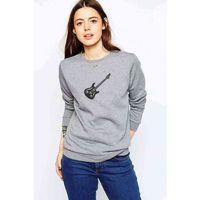 Bas Gitar Siyah Ve Gri Elektro Gitar Baskılı Gri Kadın Sweatshirt