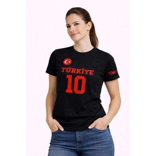 TÜRKİYE Ay Yıldız Baskılı 10 Numara Forma Tişört Taraftar T-Shirt - Siyah