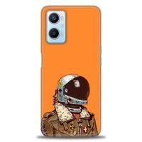 Oppo A96 4G Kılıf HD Baskılı Kılıf - Turuncu Astronot + Tam Ekran Koruyucu