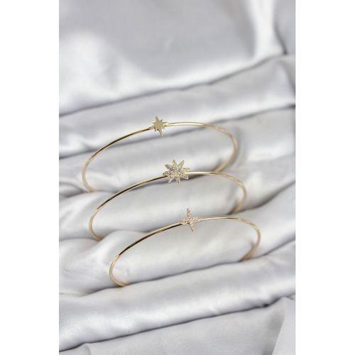 Zirkon Taşlı Kutup Yıldızı Model Gold Renk 3'lü Kadın Bileklik Kombini