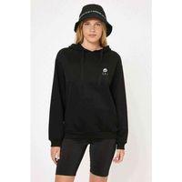Panda Göğüs Baskılı Siyah Kadın Kapşonlu Sweatshirt