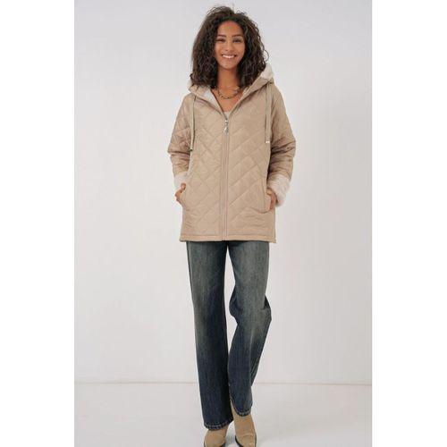 5197 Kapüşonlu Kapitone Mont - Bej