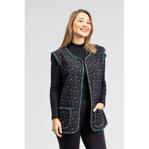 Kolsuz Meryem Çift Taraflı Cepli Pazen Kışlık Yelek Siyah/Mor Syh/Mr